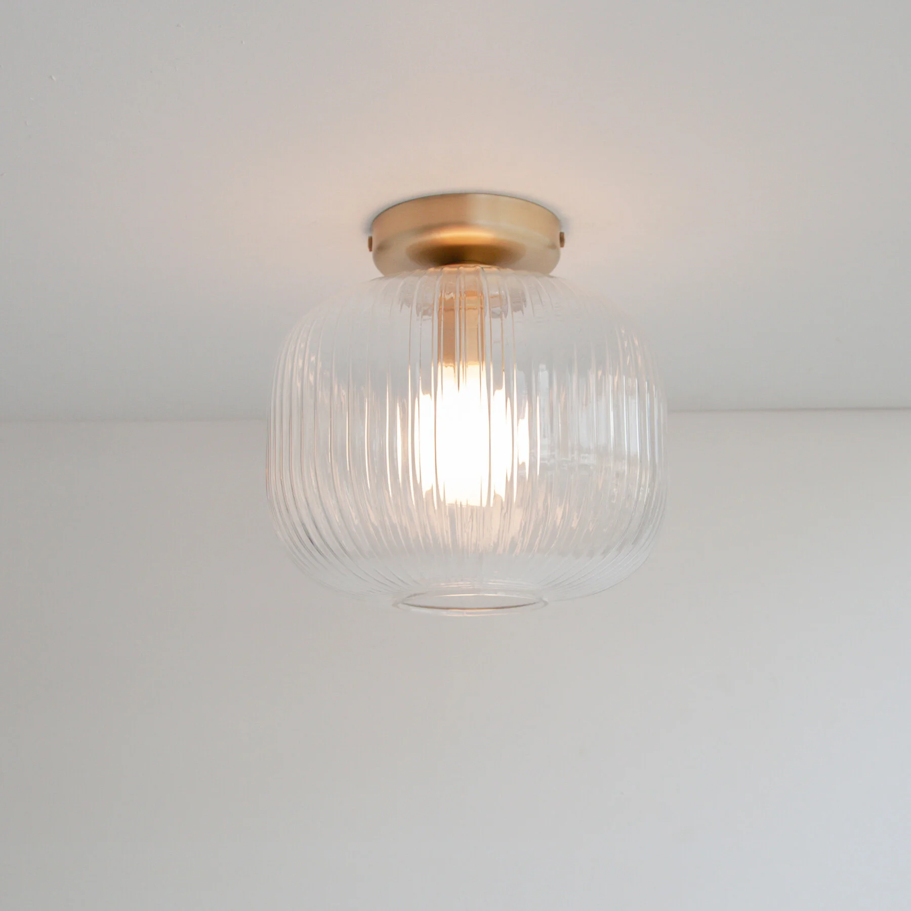 Clear Reeded Glass Flush Ceiling Light Spark Bell Handmade